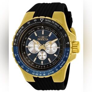 Invicta Gold and Black Chronograph Watch with Blue Dial